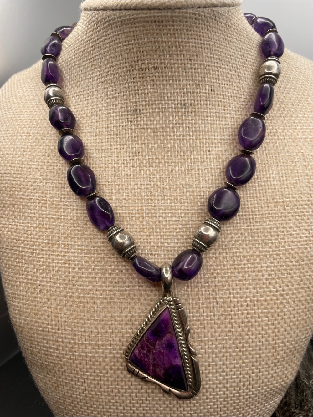Gary G. Sanchez sugilite and amethyst beaded necklace Sterling silver B15 - Picture 6 of 7